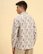 Back view of the Men's Aeternum Printed French Cotton-Viscose Shirt demonstrating the clean shoulder construction and consistent print pattern