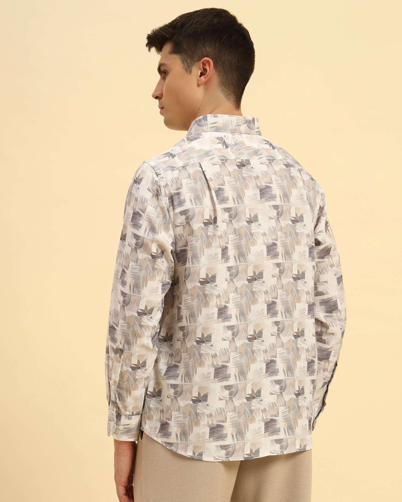 Back view of the Men's Aeternum Printed French Cotton-Viscose Shirt demonstrating the clean shoulder construction and consistent print pattern
