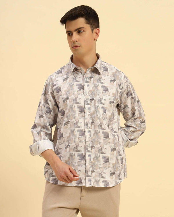 Aeternum Men's Classic Fit Printed French Cotton-Viscose Shirt - Front view showing the intricate French-inspired print and classic button-down design