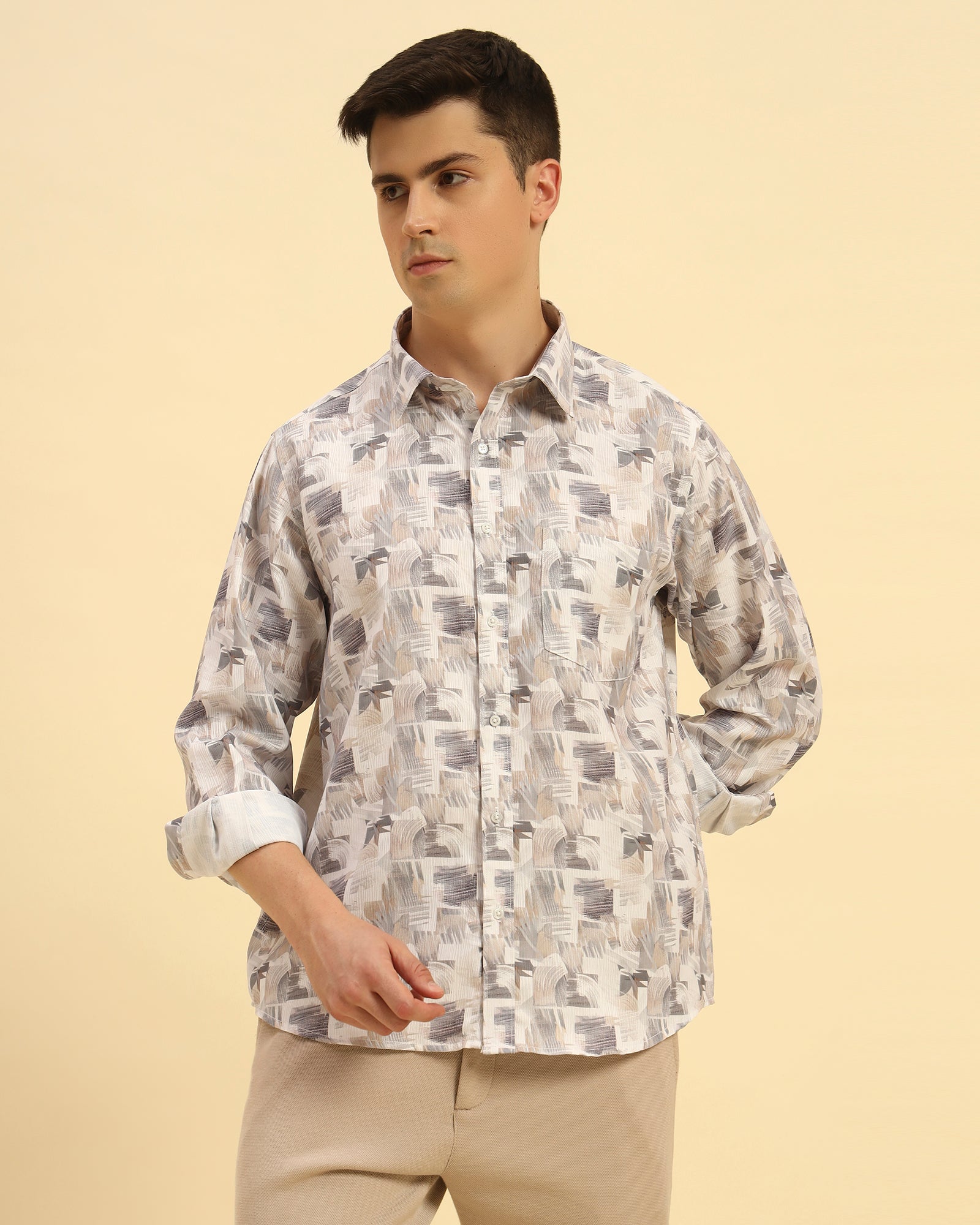 Classic Fit Printed French Cotton-Viscose Shirt