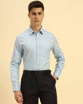 Aeternum Men's Classic Fit Corded Cotton-Blend Shirt in Sky Blue - Front view showing the crisp color and subtle corded texture.