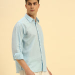 Relaxed Fit Italian Cotton-Linen Shirt | Sky Blue