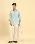 Back view of the Aeternum Men's Relaxed Fit Italian Cotton-Linen Shirt demonstrating the clean shoulder line and comfortable fit.