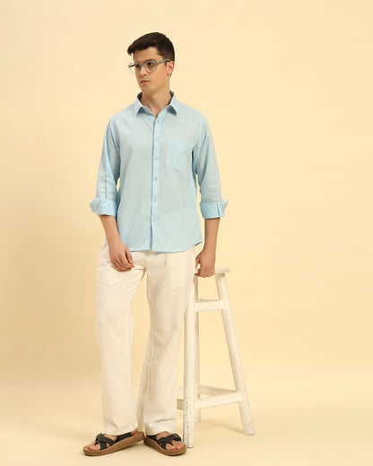 Relaxed Fit Italian Cotton-Linen Shirt | Sky Blue
