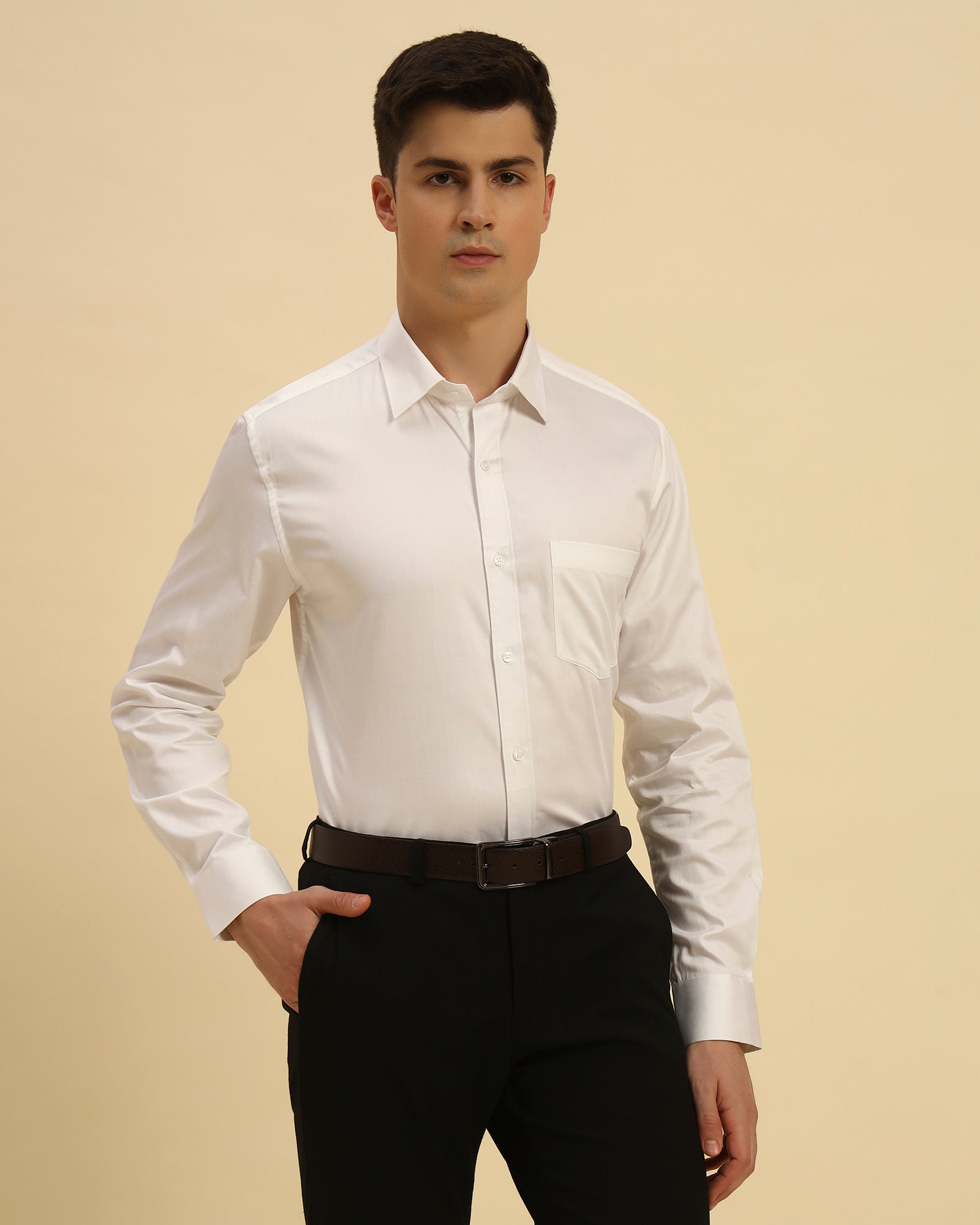 Classic Fit Giza Cotton Satin Shirt | White
