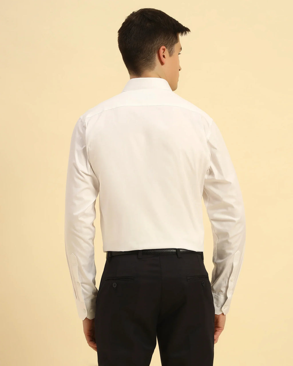 Back view of the White Aeternum Men's Oxford Cotton Shirt demonstrating the structured shoulder and clean silhouette.