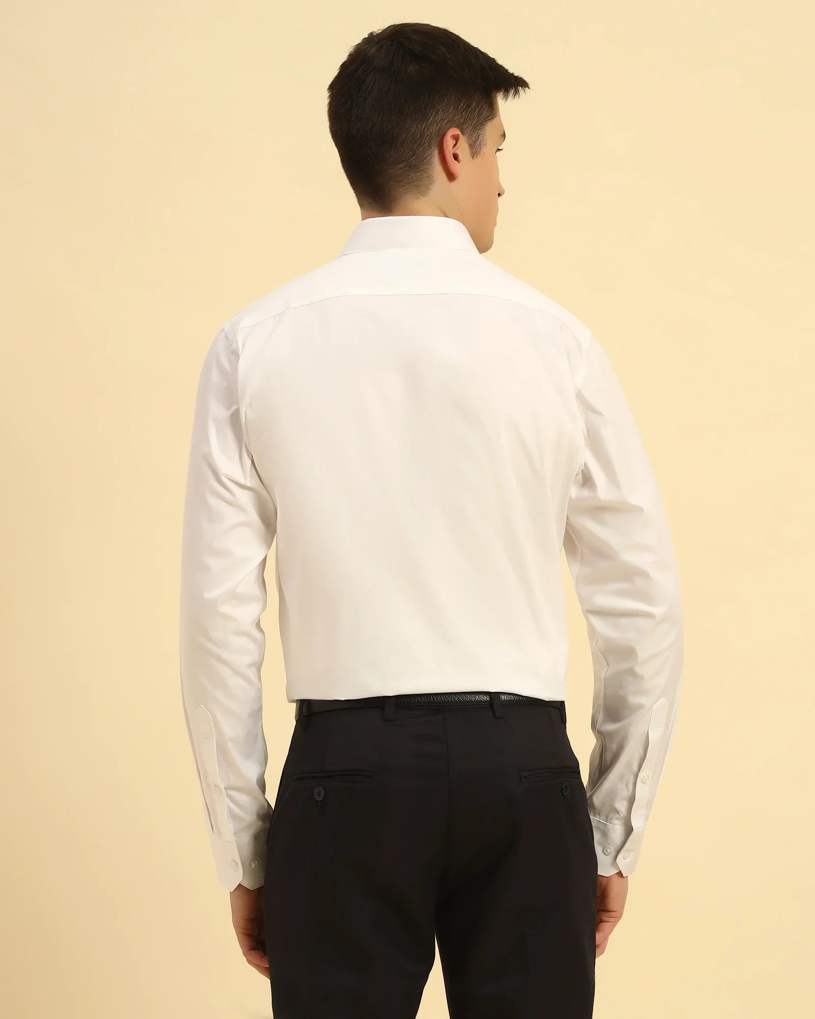 Back view of the White Aeternum Men's Oxford Cotton Shirt demonstrating the structured shoulder and clean silhouette.