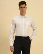 Aeternum Men's Classic Fit Oxford Cotton Shirt in White - Front view showing the traditional button-down collar and durable Oxford weave.