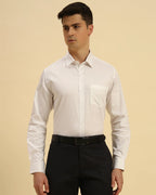 Three-quarter profile of the Men's White Aeternum Supima Cotton Shirt highlighting the refined tailored fit