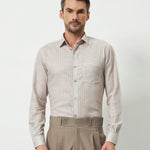 Classic Fit Striped Poly-Viscose Shirt | Yellow-Grey