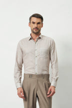 Classic Fit Striped Poly-Viscose Shirt | Yellow-Grey