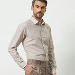 Classic Fit Striped Poly-Viscose Shirt | Yellow-Grey
