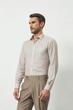 Classic Fit Striped Poly-Viscose Shirt | Yellow-Grey
