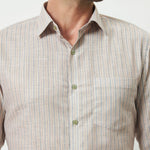 Classic Fit Striped Poly-Viscose Shirt | Yellow-Grey