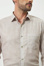 Classic Fit Striped Poly-Viscose Shirt | Yellow-Grey