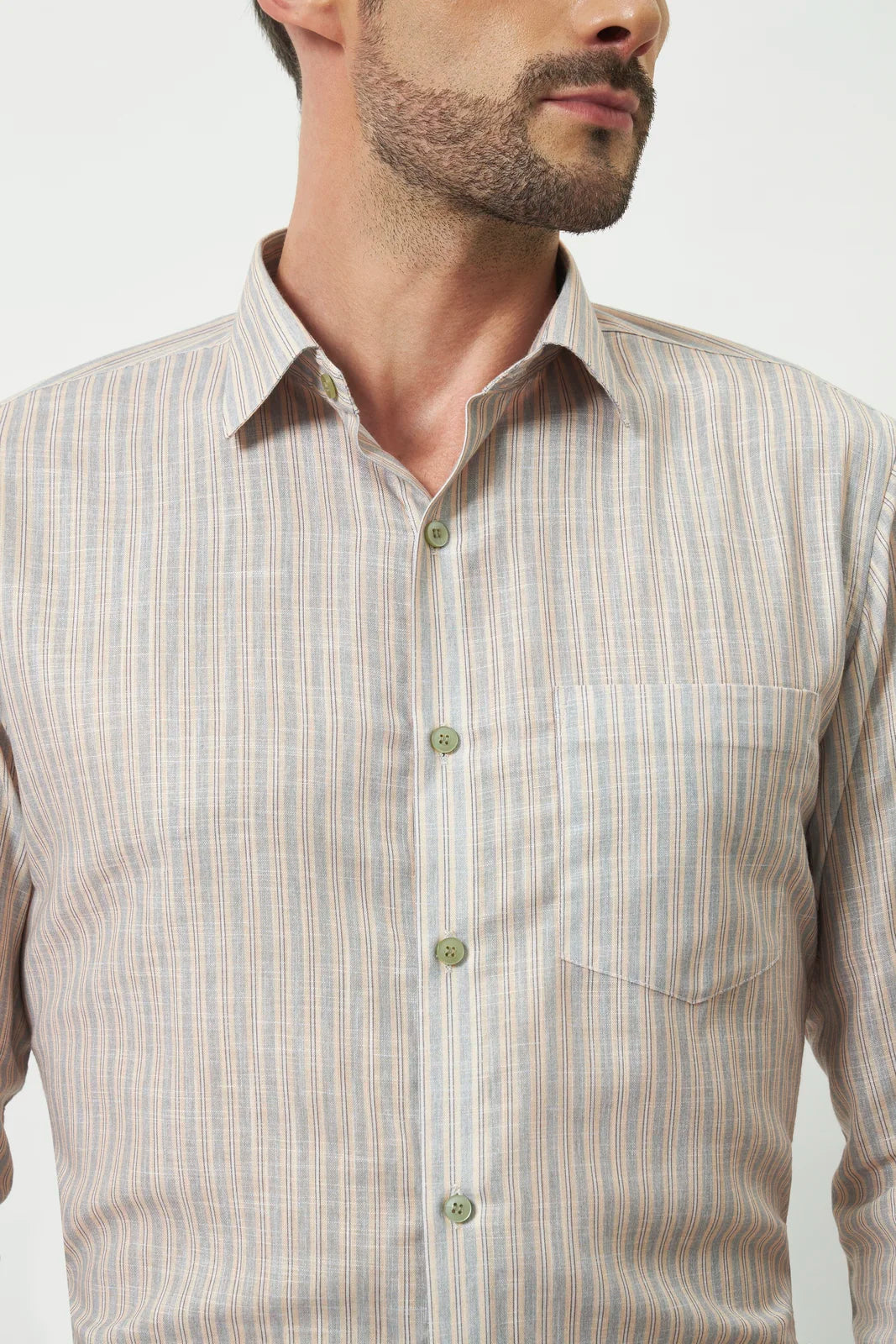 Classic Fit Striped Poly-Viscose Shirt | Yellow-Grey