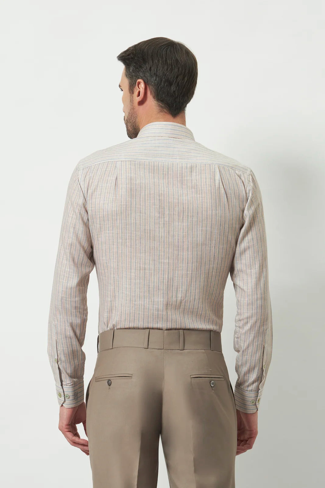 Classic Fit Striped Poly-Viscose Shirt | Yellow-Grey